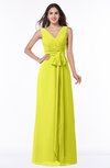 ColsBM Pearl Sulphur Spring Glamorous V-neck Sleeveless Chiffon Floor Length Plus Size Bridesmaid Dresses