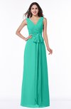 ColsBM Pearl Viridian Green Glamorous V-neck Sleeveless Chiffon Floor Length Plus Size Bridesmaid Dresses