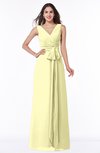 ColsBM Pearl Wax Yellow Glamorous V-neck Sleeveless Chiffon Floor Length Plus Size Bridesmaid Dresses