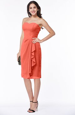 ColsBM Liberty Living Coral Classic Column Strapless Half Backless Chiffon Knee Length Plus Size Bridesmaid Dresses