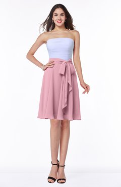 ColsBM Emersyn Light Coral Modest Sleeveless Zip up Chiffon Knee Length Sash Bridesmaid Dresses