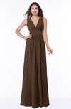 ColsBM Bonnie Chocolate Brown Traditional V-neck Zip up Chiffon Floor Length Ruching Plus Size Bridesmaid Dresses