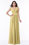 ColsBM Bonnie Gold Traditional V-neck Zip up Chiffon Floor Length Ruching Plus Size Bridesmaid Dresses