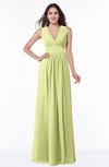 ColsBM Bonnie Lime Green Traditional V-neck Zip up Chiffon Floor Length Ruching Plus Size Bridesmaid Dresses