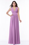 ColsBM Bonnie Orchid Traditional V-neck Zip up Chiffon Floor Length Ruching Plus Size Bridesmaid Dresses