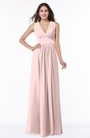 ColsBM Bonnie Pastel Pink Traditional V-neck Zip up Chiffon Floor Length Ruching Plus Size Bridesmaid Dresses
