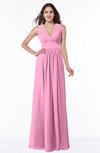 ColsBM Bonnie Pink Traditional V-neck Zip up Chiffon Floor Length Ruching Plus Size Bridesmaid Dresses