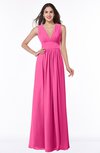 ColsBM Bonnie Rose Pink Traditional V-neck Zip up Chiffon Floor Length Ruching Plus Size Bridesmaid Dresses