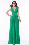 ColsBM Bonnie Sea Green Traditional V-neck Zip up Chiffon Floor Length Ruching Plus Size Bridesmaid Dresses