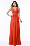 ColsBM Bonnie Tangerine Tango Traditional V-neck Zip up Chiffon Floor Length Ruching Plus Size Bridesmaid Dresses