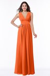 ColsBM Bonnie Tangerine Traditional V-neck Zip up Chiffon Floor Length Ruching Plus Size Bridesmaid Dresses