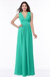 ColsBM Bonnie Viridian Green Traditional V-neck Zip up Chiffon Floor Length Ruching Plus Size Bridesmaid Dresses