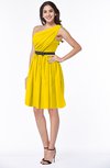 ColsBM Avalyn Yellow Glamorous One Shoulder Sleeveless Half Backless Knee Length Sash Plus Size Bridesmaid Dresses
