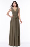 ColsBM Esther Carafe Brown Traditional V-neck Sleeveless Zip up Chiffon Plus Size Bridesmaid Dresses