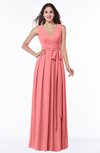 ColsBM Esther Coral Traditional V-neck Sleeveless Zip up Chiffon Plus Size Bridesmaid Dresses