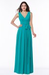 ColsBM Esther Teal Traditional V-neck Sleeveless Zip up Chiffon Plus Size Bridesmaid Dresses