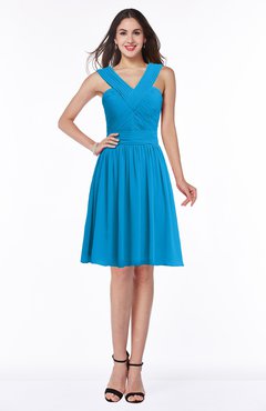 ColsBM Lauren Cornflower Blue Modest Trumpet V-neck Sleeveless Knee Length Bridesmaid Dresses