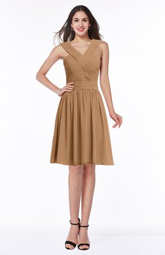 ColsBM Lauren Light Brown Modest Trumpet V-neck Sleeveless Knee Length Bridesmaid Dresses