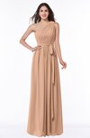 ColsBM Fiona Almost Apricot Classic A-line Asymmetric Neckline Chiffon Floor Length Sash Plus Size Bridesmaid Dresses