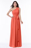 ColsBM Fiona Living Coral Classic A-line Asymmetric Neckline Chiffon Floor Length Sash Plus Size Bridesmaid Dresses