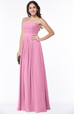 ColsBM Virginia Pink Simple Sweetheart Sleeveless Chiffon Floor Length Ruching Plus Size Bridesmaid Dresses