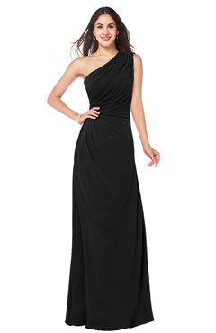 ColsBM Samantha Black Vintage A-line Asymmetric Neckline Sleeveless Half Backless Draped Plus Size Bridesmaid Dresses