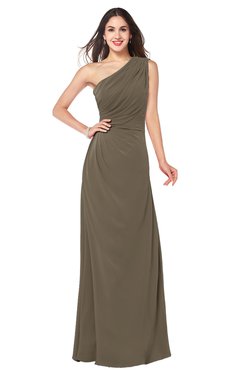 ColsBM Samantha Carafe Brown Vintage A-line Asymmetric Neckline Sleeveless Half Backless Draped Plus Size Bridesmaid Dresses