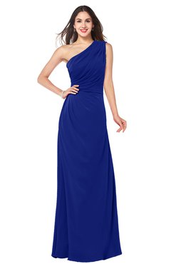 ColsBM Samantha Electric Blue Vintage A-line Asymmetric Neckline Sleeveless Half Backless Draped Plus Size Bridesmaid Dresses