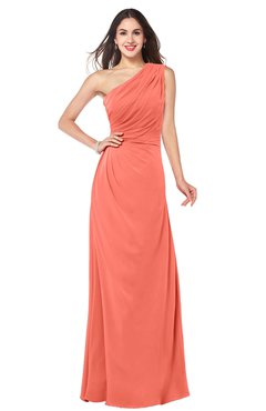 ColsBM Samantha Fusion Coral Vintage A-line Asymmetric Neckline Sleeveless Half Backless Draped Plus Size Bridesmaid Dresses
