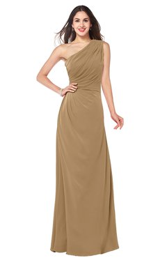 ColsBM Samantha Indian Tan Vintage A-line Asymmetric Neckline Sleeveless Half Backless Draped Plus Size Bridesmaid Dresses