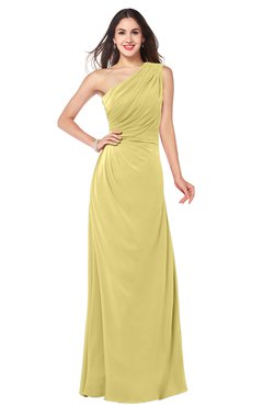 ColsBM Samantha Misted Yellow Vintage A-line Asymmetric Neckline Sleeveless Half Backless Draped Plus Size Bridesmaid Dresses