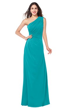 ColsBM Samantha Peacock Blue Vintage A-line Asymmetric Neckline Sleeveless Half Backless Draped Plus Size Bridesmaid Dresses