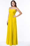 ColsBM Crystal Yellow Plain Empire Sleeveless Chiffon Ruching Plus Size Bridesmaid Dresses
