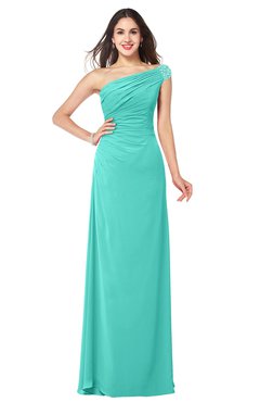 ColsBM Molly Blue Turquoise Plain A-line Sleeveless Half Backless Floor Length Plus Size Bridesmaid Dresses