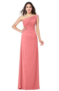 ColsBM Molly Coral Plain A-line Sleeveless Half Backless Floor Length Plus Size Bridesmaid Dresses