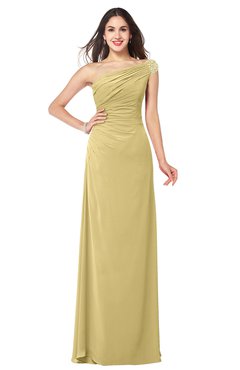ColsBM Molly Gold Plain A-line Sleeveless Half Backless Floor Length Plus Size Bridesmaid Dresses