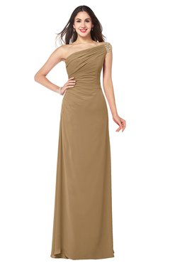ColsBM Molly Indian Tan Plain A-line Sleeveless Half Backless Floor Length Plus Size Bridesmaid Dresses