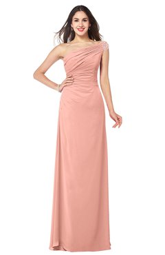 ColsBM Molly Peach Plain A-line Sleeveless Half Backless Floor Length Plus Size Bridesmaid Dresses