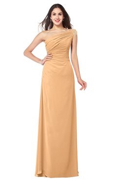 ColsBM Molly Salmon Buff Plain A-line Sleeveless Half Backless Floor Length Plus Size Bridesmaid Dresses