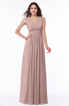 ColsBM Patricia Blush Pink Plain Zipper Chiffon Floor Length Ruching Plus Size Bridesmaid Dresses