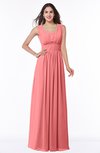 ColsBM Patricia Coral Plain Zipper Chiffon Floor Length Ruching Plus Size Bridesmaid Dresses