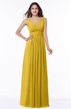 ColsBM Patricia Lemon Curry Plain Zipper Chiffon Floor Length Ruching Plus Size Bridesmaid Dresses