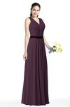 ColsBM Judith Plum Traditional V-neck Sleeveless Chiffon Floor Length Ruching Plus Size Bridesmaid Dresses