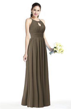 ColsBM Cherish Carafe Brown Traditional A-line Jewel Sleeveless Zipper Sash Bridesmaid Dresses