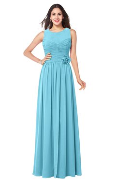 ColsBM Carla Light Blue Romantic Jewel Zipper Chiffon Pleated Plus Size Bridesmaid Dresses