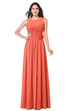 ColsBM Carla Living Coral Romantic Jewel Zipper Chiffon Pleated Plus Size Bridesmaid Dresses