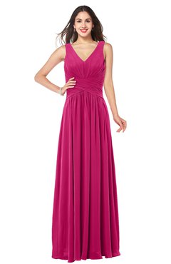 ColsBM Lucia Beetroot Purple Sexy A-line V-neck Zipper Floor Length Ruching Plus Size Bridesmaid Dresses