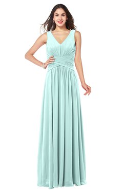ColsBM Lucia Blue Glass Sexy A-line V-neck Zipper Floor Length Ruching Plus Size Bridesmaid Dresses