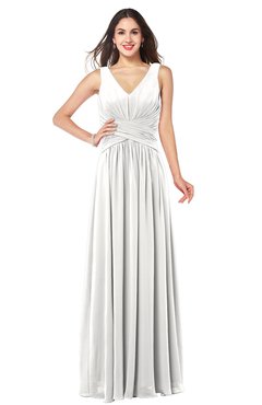 ColsBM Lucia Cloud White Sexy A-line V-neck Zipper Floor Length Ruching Plus Size Bridesmaid Dresses