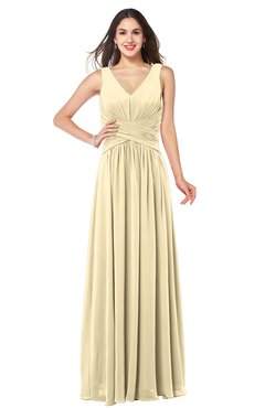 ColsBM Lucia Cornhusk Sexy A-line V-neck Zipper Floor Length Ruching Plus Size Bridesmaid Dresses